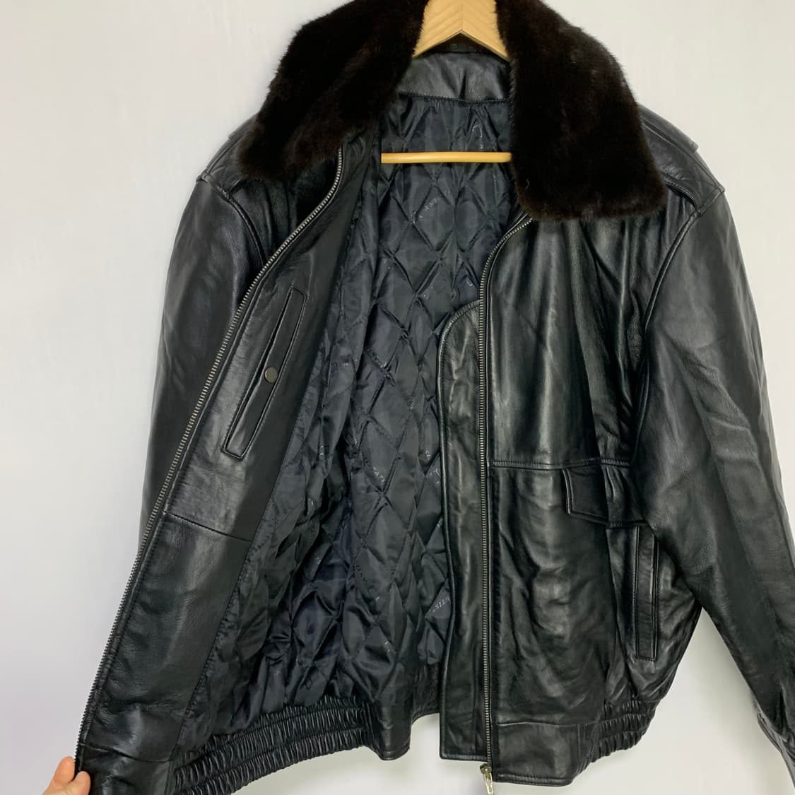 빈티지 양가죽 밍크 퍼 배색 봄버 레더 자켓 블랙 오버핏 상품이미지7