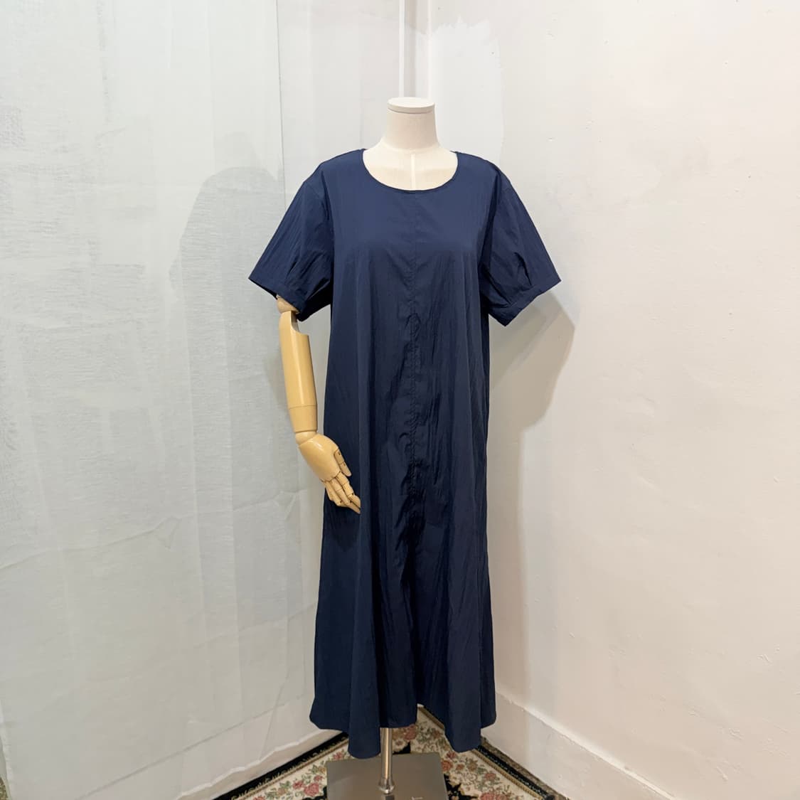 블루 바스락 나일론 반팔롱원피스 롱드레스 4667 상품이미지1