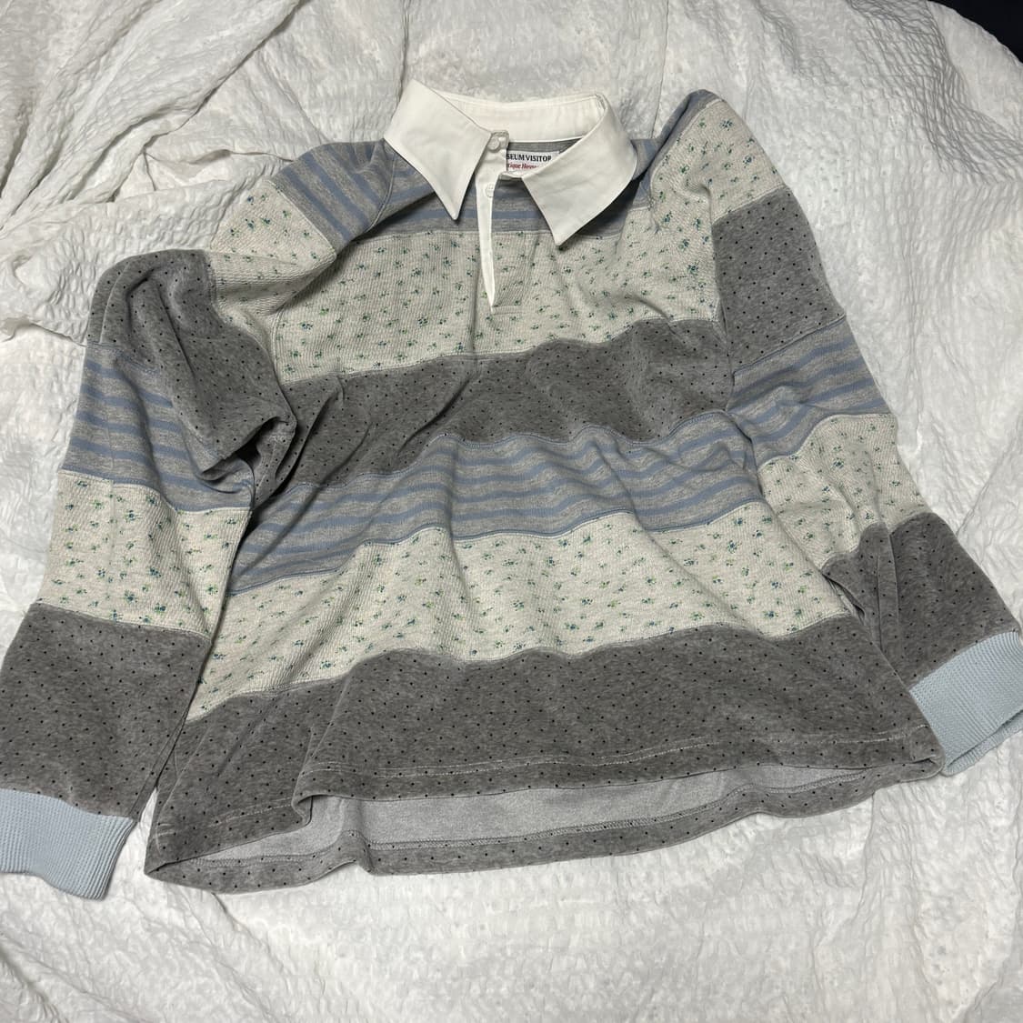 STRIPE PATCHWORK PK LONG SLEEVE (GREY) 상품이미지1