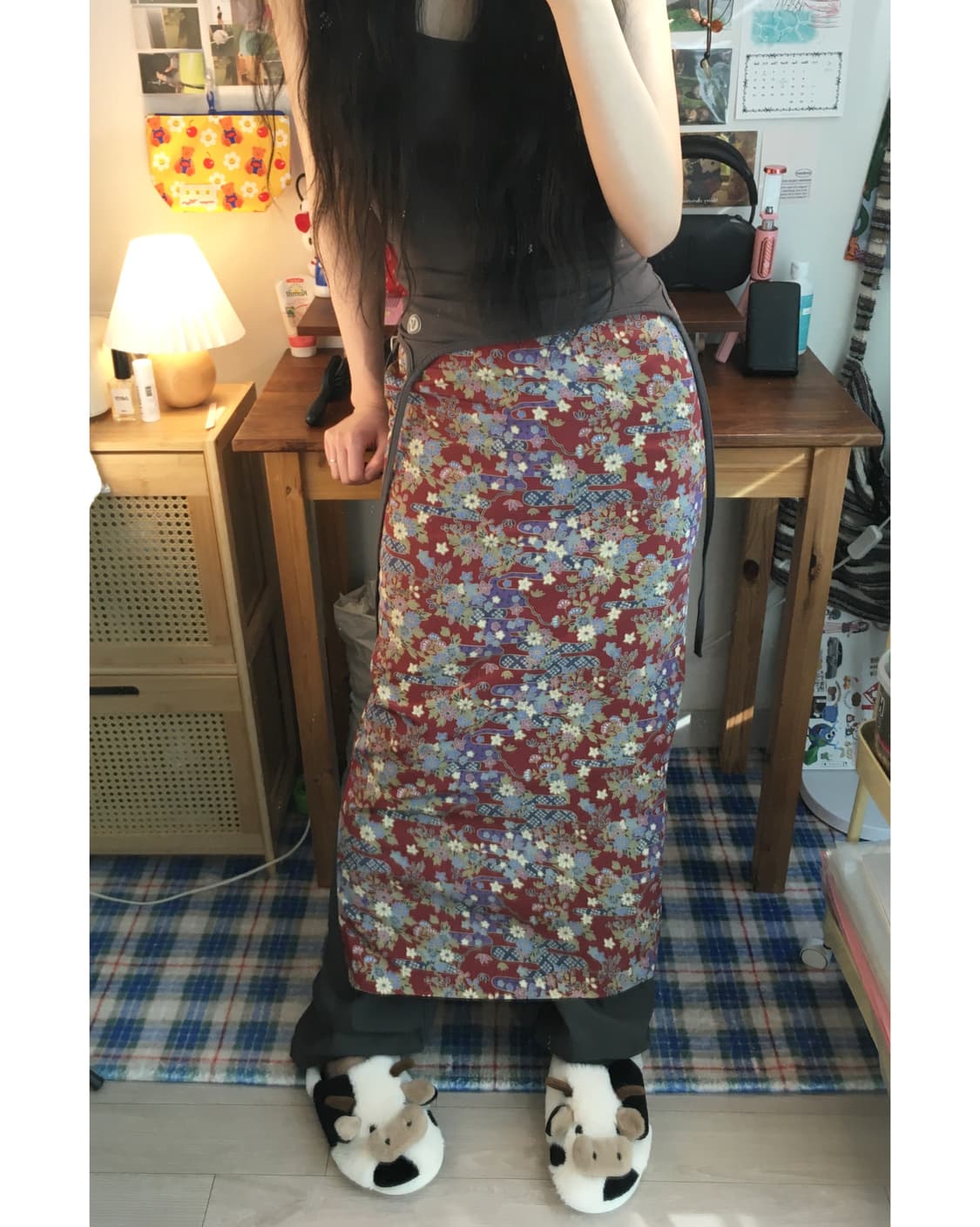 vintage oriental floral skirt burgundy 상품이미지2