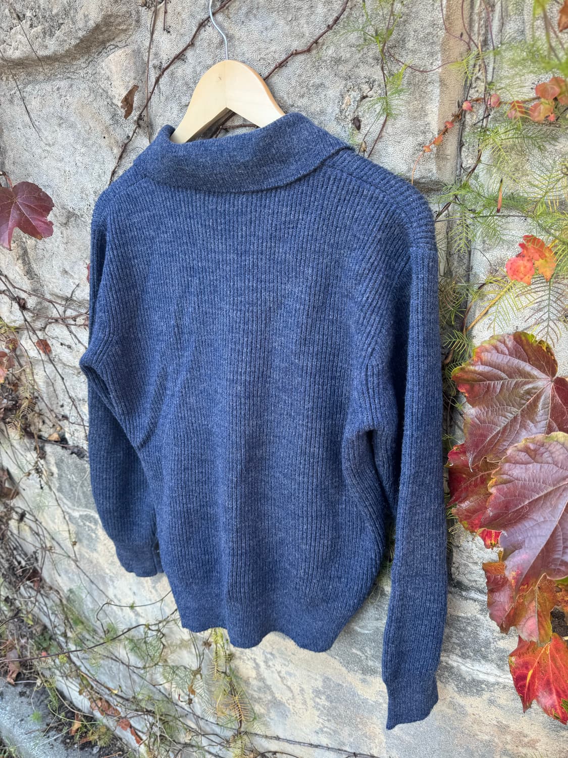 80s 랭글러 오픈 카라 니트 네이비 레이어드 상품이미지4