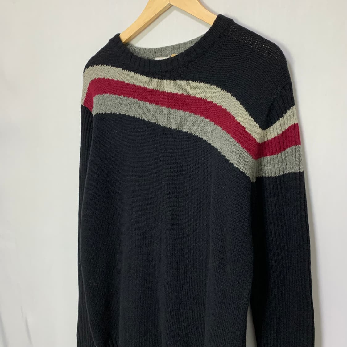 알마니 아르마니 빈티지 블랙 레드 스트라이프 니트 스웨터 남성 L 상품이미지4