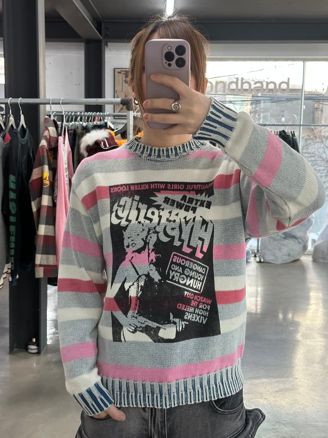 히스테릭글래머 오리지널블루 카툰로고 피그먼트워시드 데님 스트라이프 니트 상품이미지1