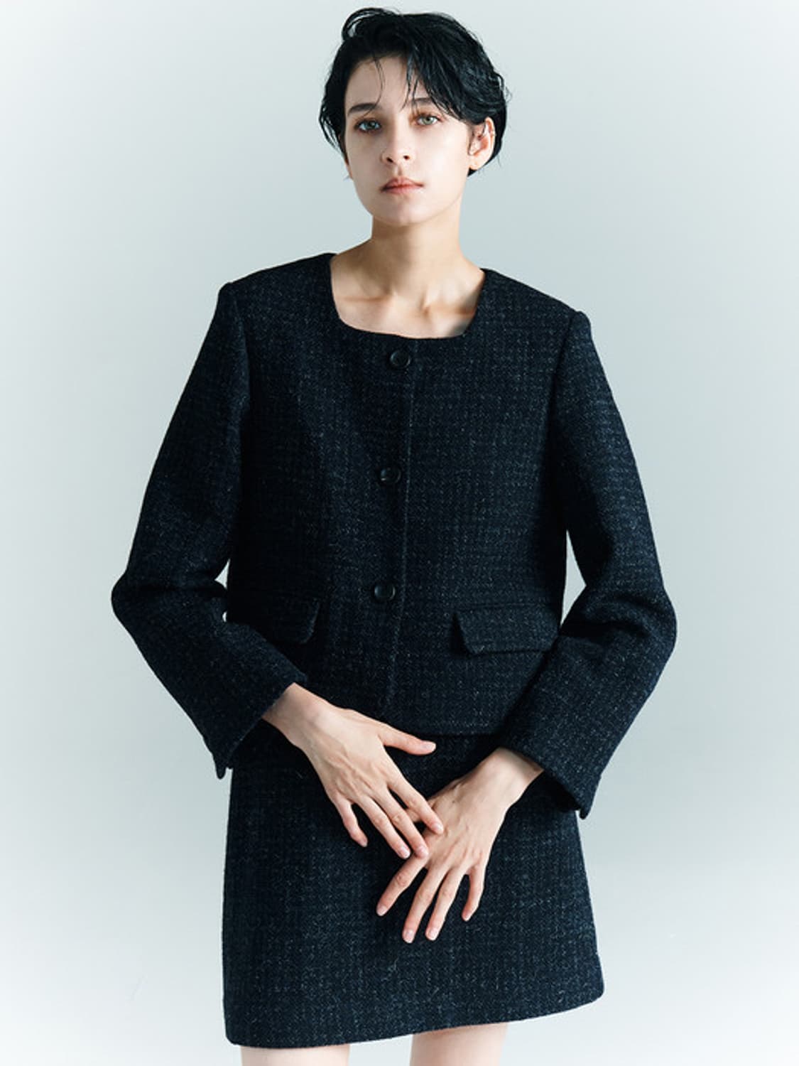 프론트로우 해리스 트위드 스퀘어넥 자켓(M)  상품이미지5