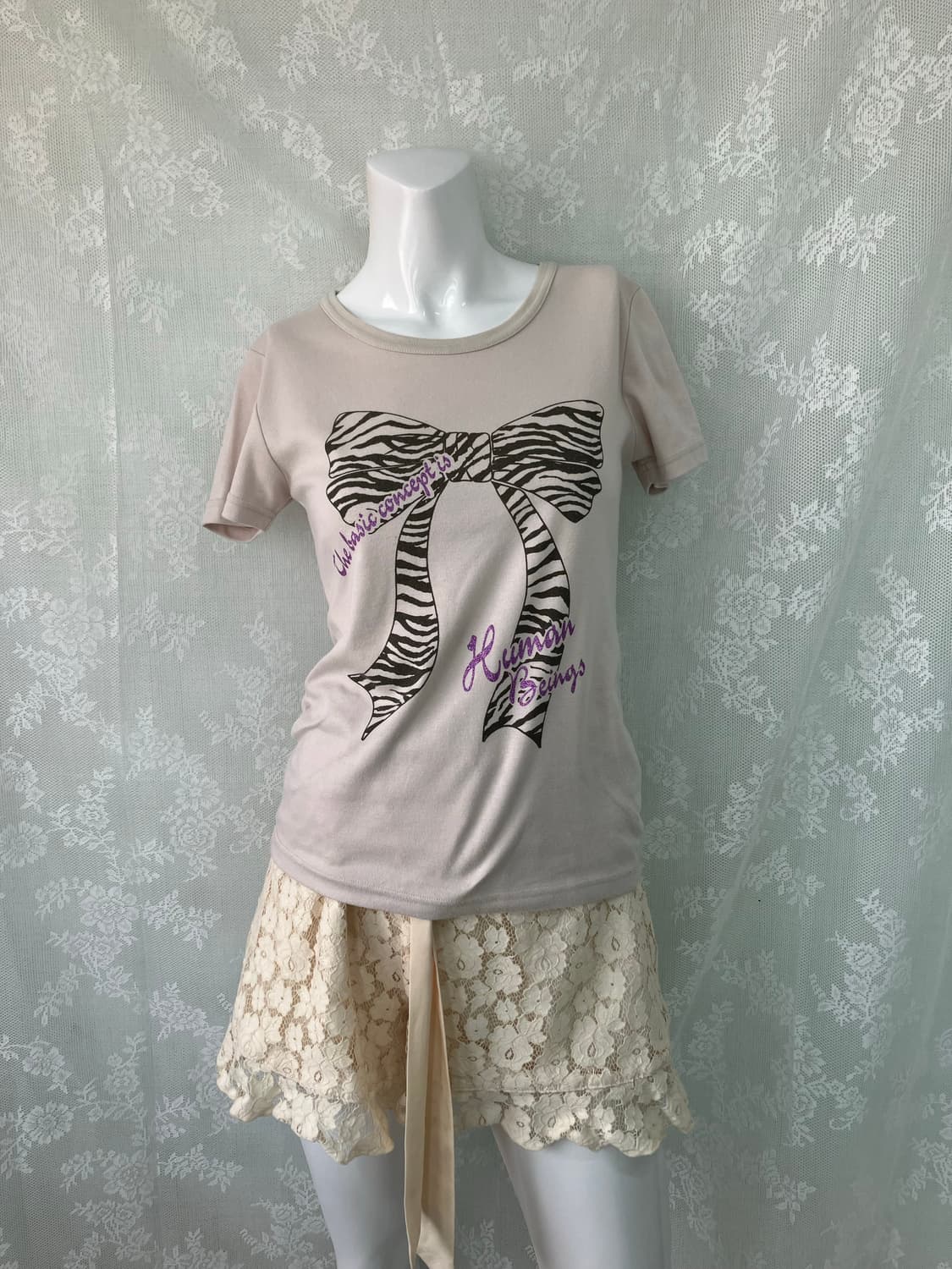 빈티지 지브리 펑키 리본 반팔 1125 모리걸 y2k 스트릿 갸루 펑키  상품이미지1