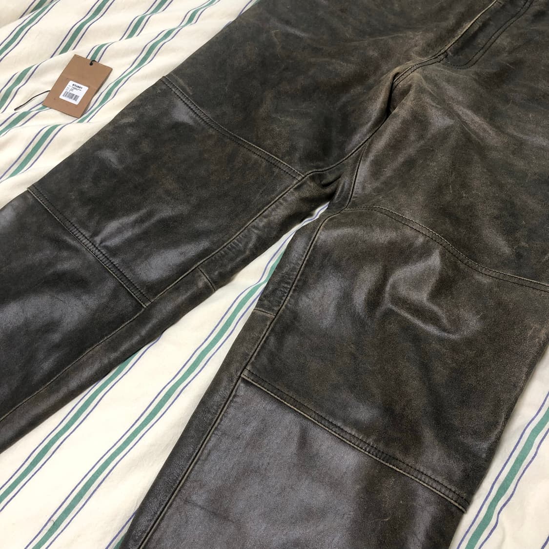 스투시 디스트레스드 레더 워크 팬츠 다크 브라운 32 상품이미지5