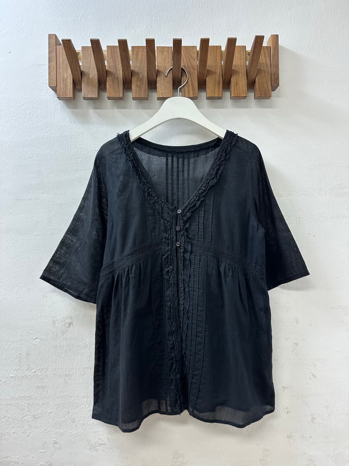 일본빈티지 코튼 100% 시어 오픈 블라우스 상품이미지1