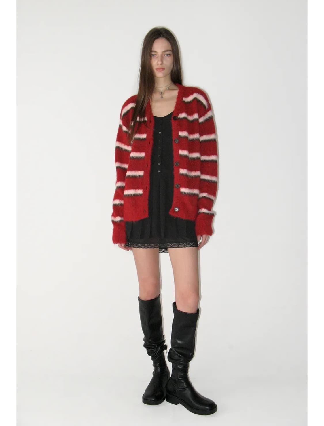 썬번프로젝트 헤어리 오버핏 가디건 버건디 상품이미지1