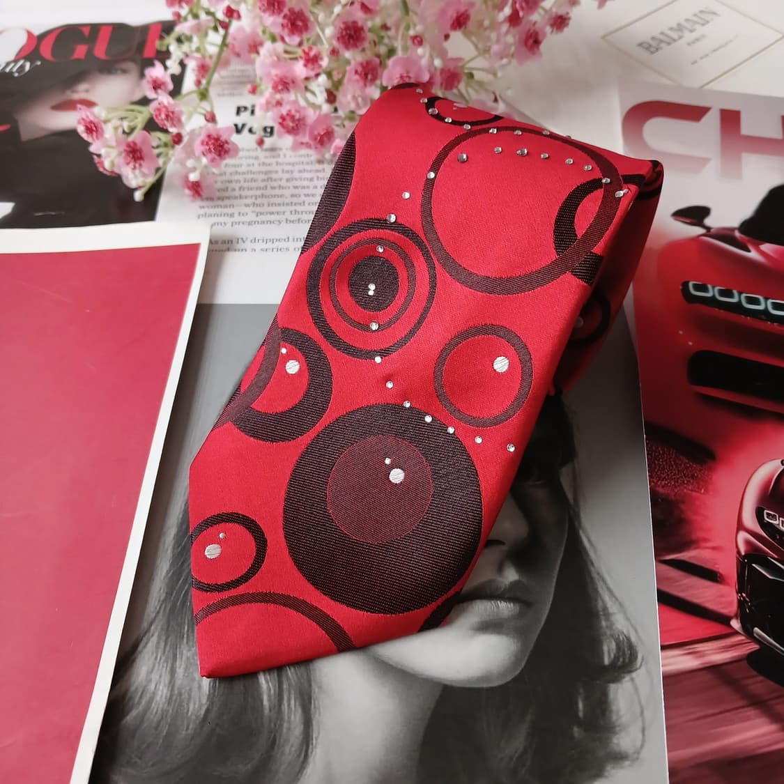 발망 실크 레드 서클 패턴 넥타이 8.7cm A+등급 A19345
 상품이미지3