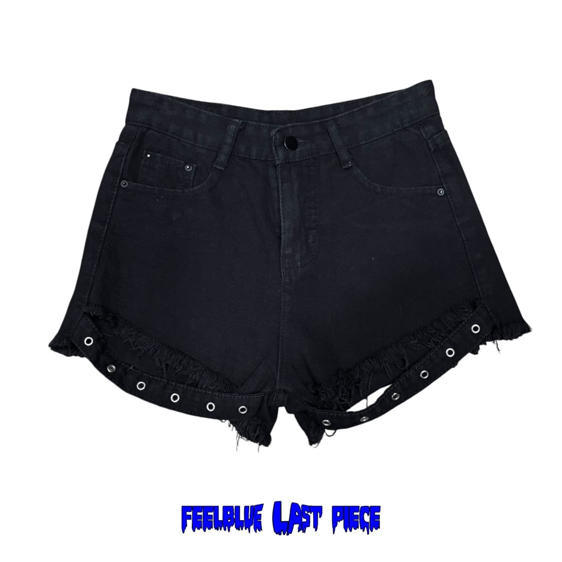 Black Denim Shorts with Grommet Hem 상품이미지2