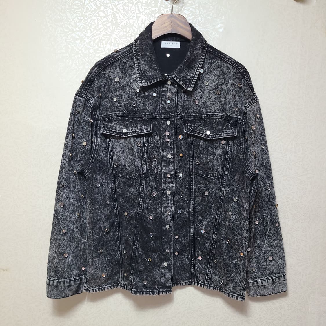 (L100) 산드로 빈티지 워싱 흑청 블랙 웨스턴 데님 셔츠 자켓 상품이미지3