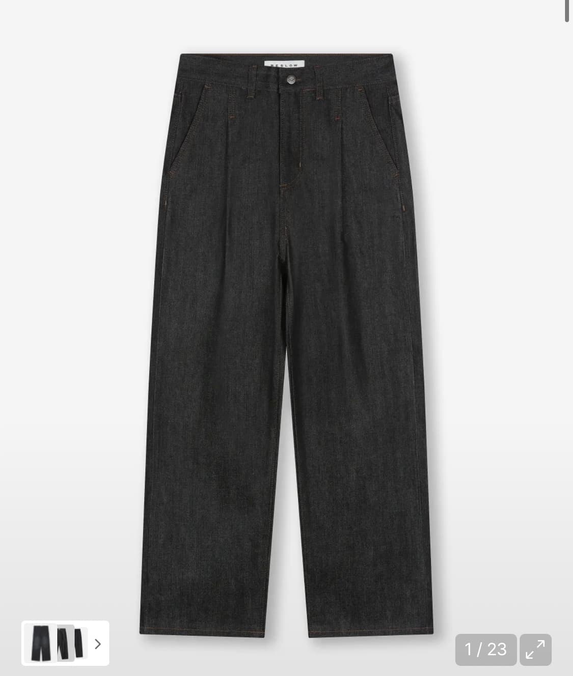 [30] 비슬로우 컴피 원턱 셀비지 데님팬츠 블랙 상품이미지1