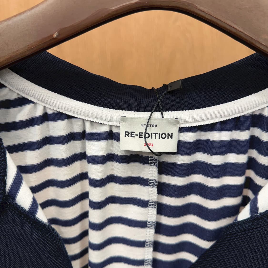 시스템 리에디션 반팔 원피스 스트라이프 패치워크 배색 네이비 화이트 상품이미지6