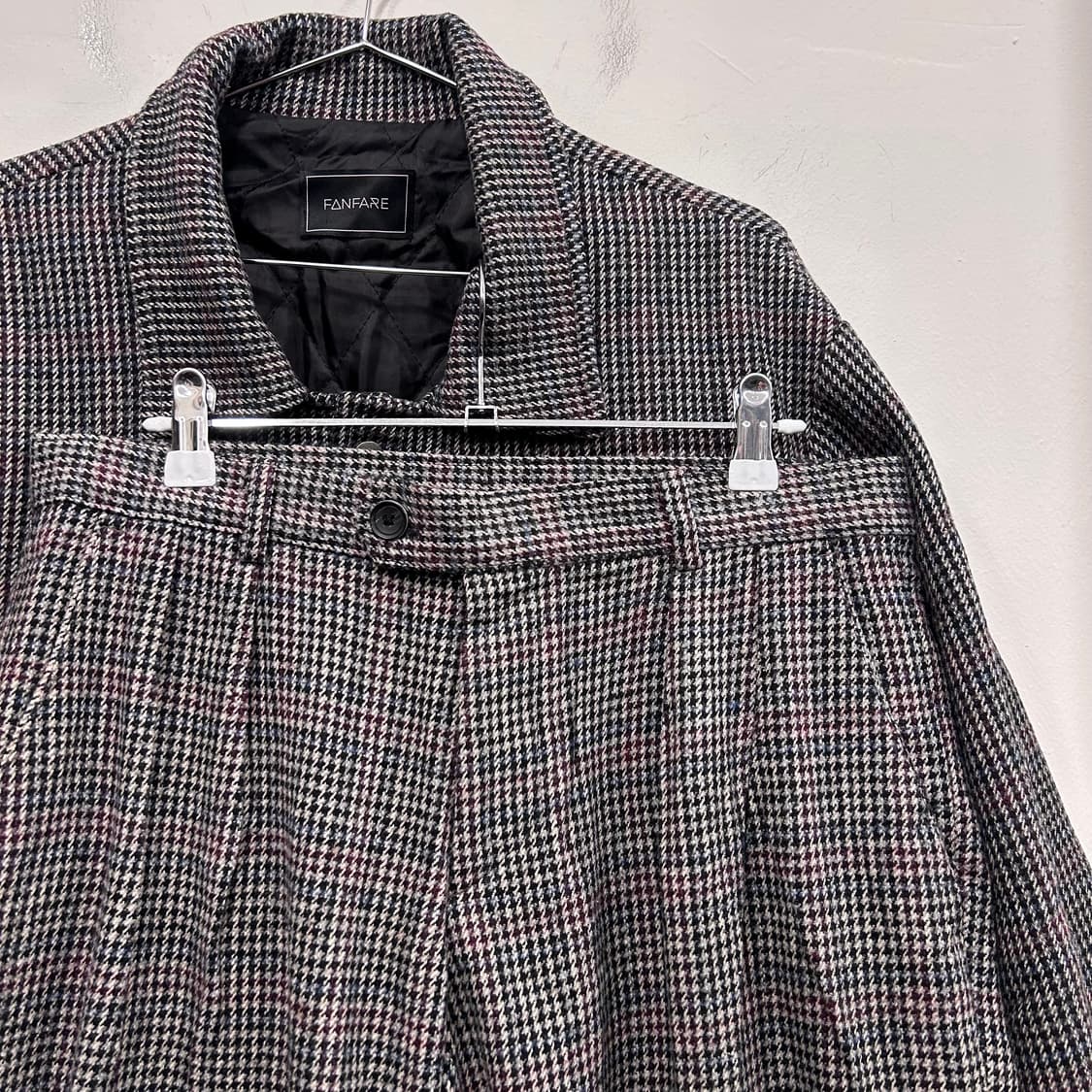 FANFARE 격자체크 누빔 울자켓 & 와이드팬츠 셋업 상품이미지1