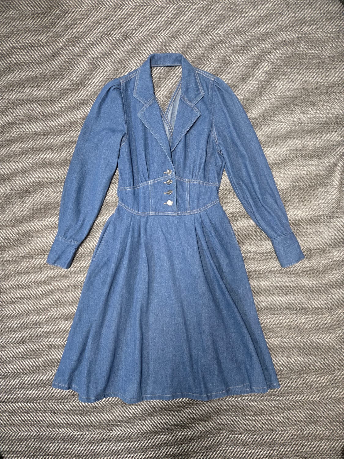 샤틴 25ss 청 데님 플레어 원피스 허리밴딩 원피스 상품이미지1