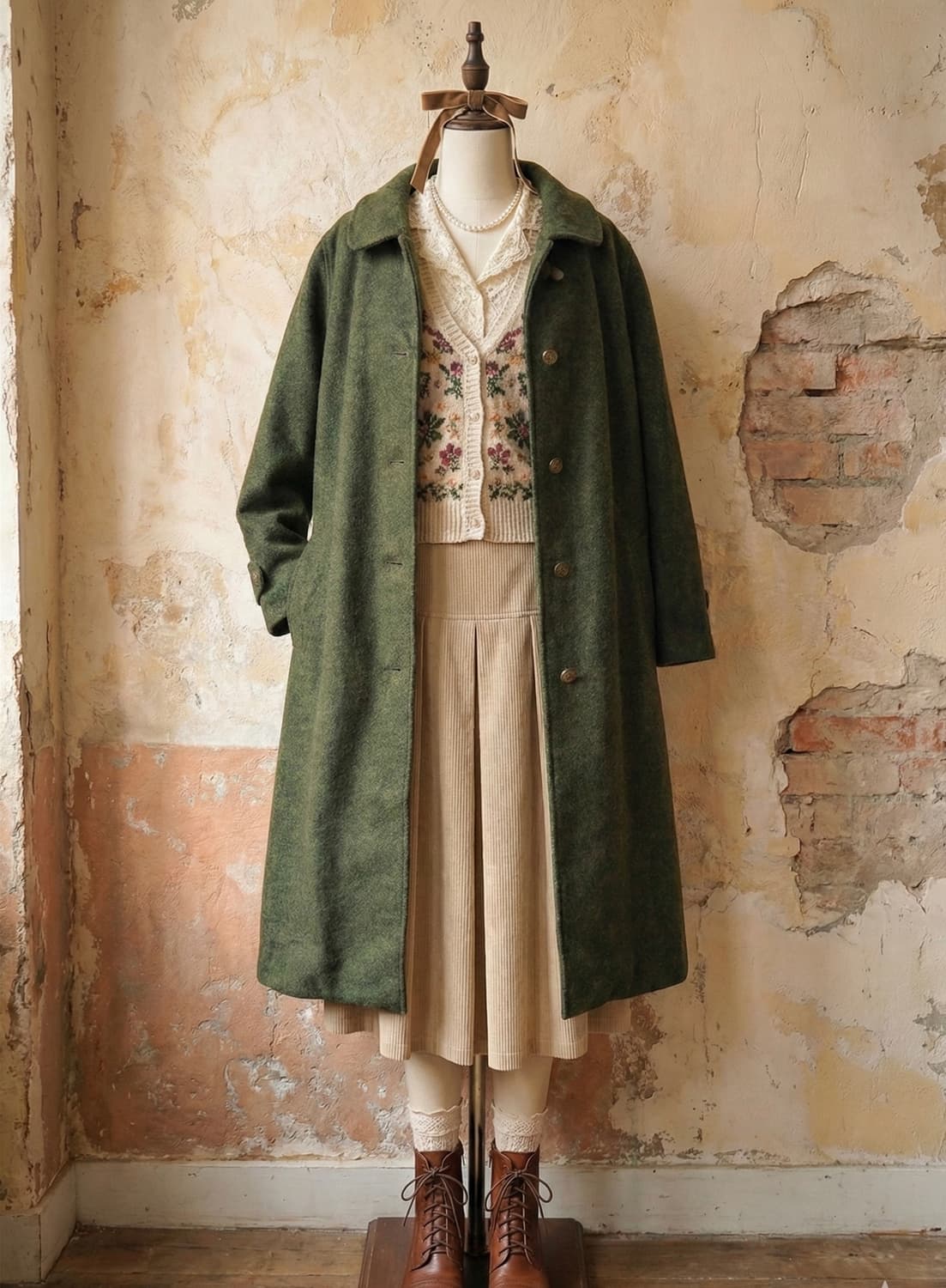 모스그린 티롤리안 롱 울코트 상품이미지3