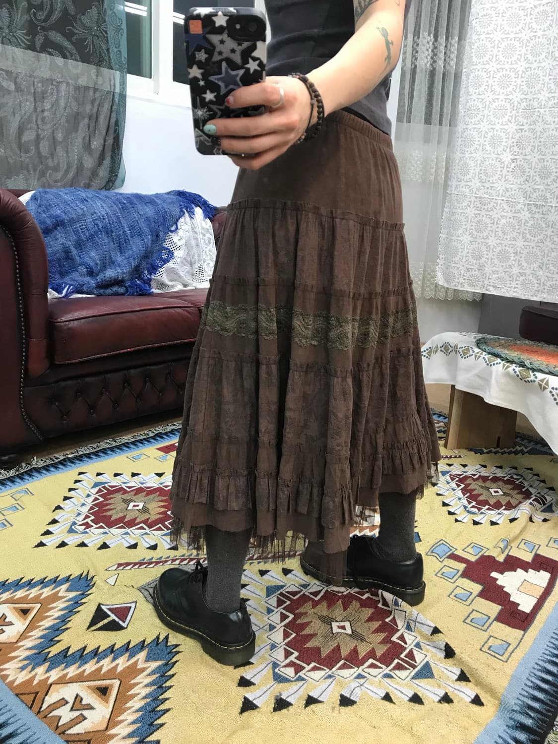 빈티지 밴딩 레이스 디테일 스웨이드 스커트  상품이미지2