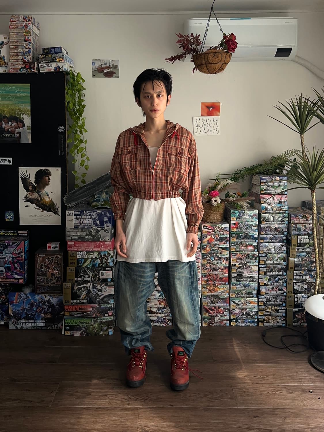 Jazz House 크롭 체크 후드 집업 상품이미지3