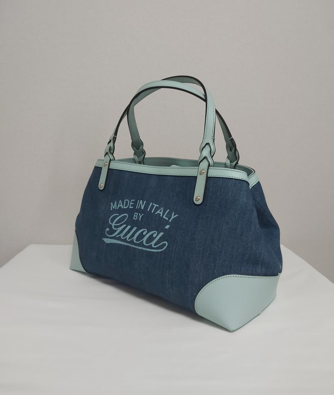 구찌 블루 데님 민트 레더 크래프트 토트백 (정품) 상품이미지2