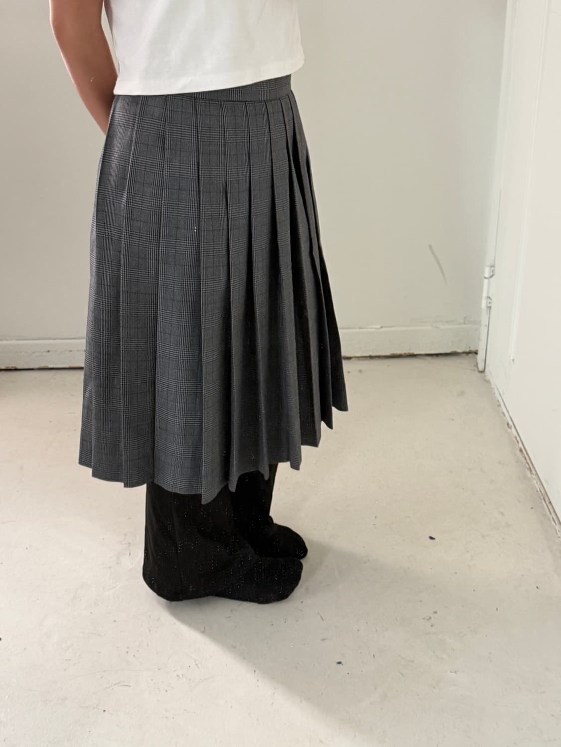 일본빈티지 그레이 체크 핀턱 스커트 (교복) 상품이미지2