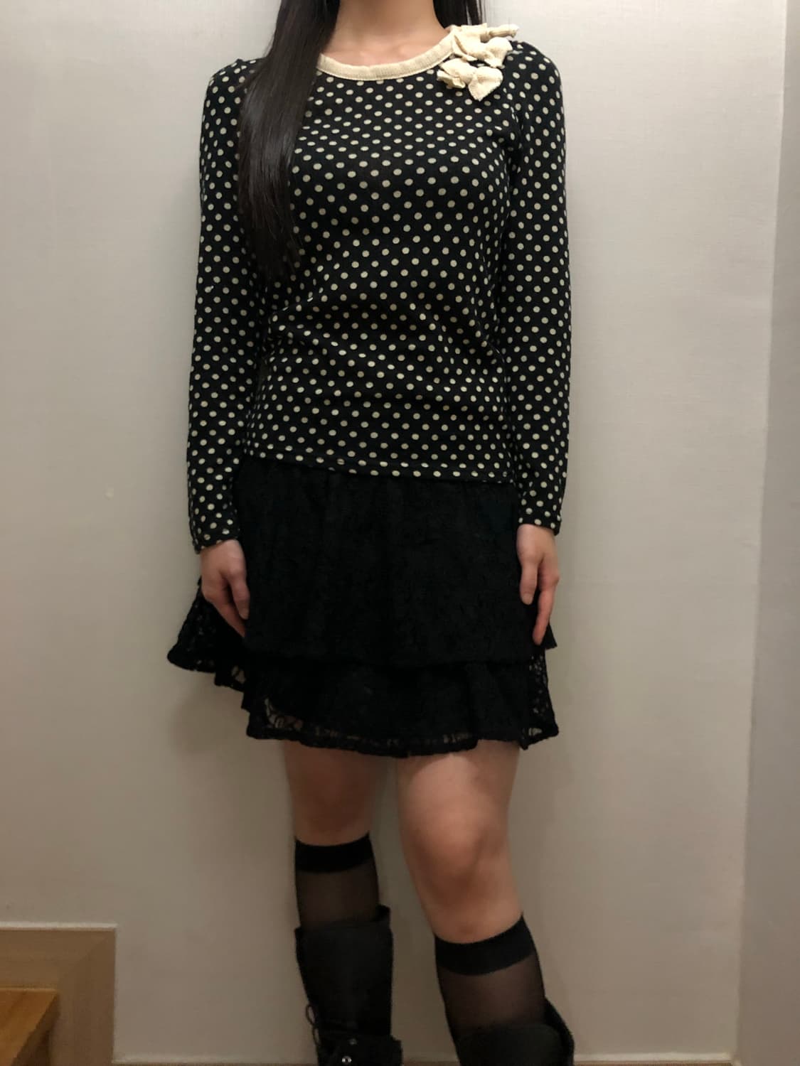 빈티지 블랙 도트 리본 탑 상품이미지4