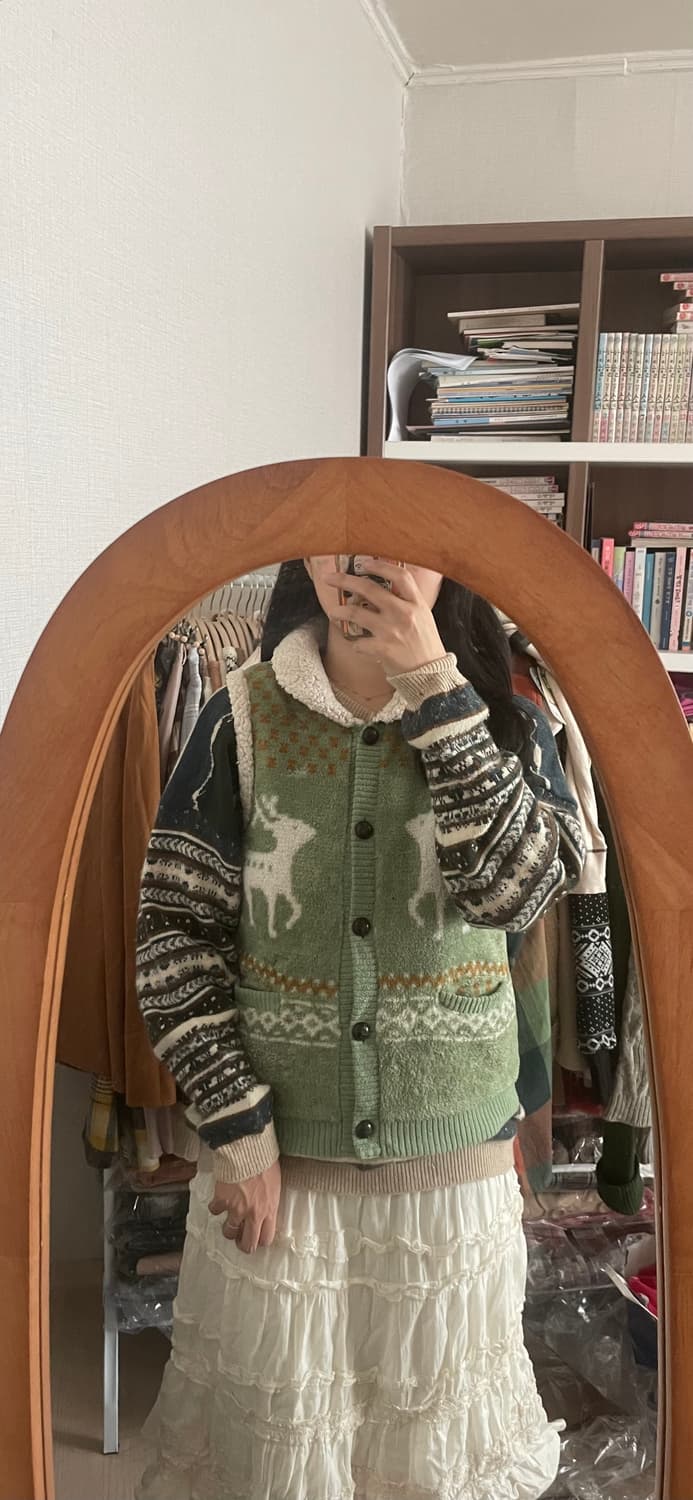 모리걸 빈티지 노르딕 양털조끼 니트 set 💚🐑 상품이미지10