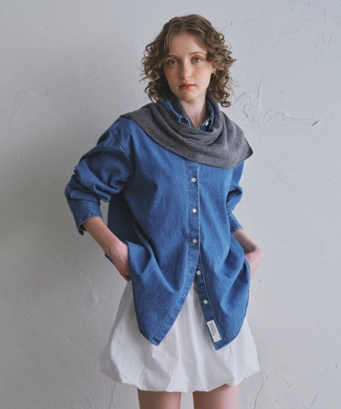 오로(oro) 클래식 세미 오버 데님 셔츠 미들 블루 M 상품이미지1