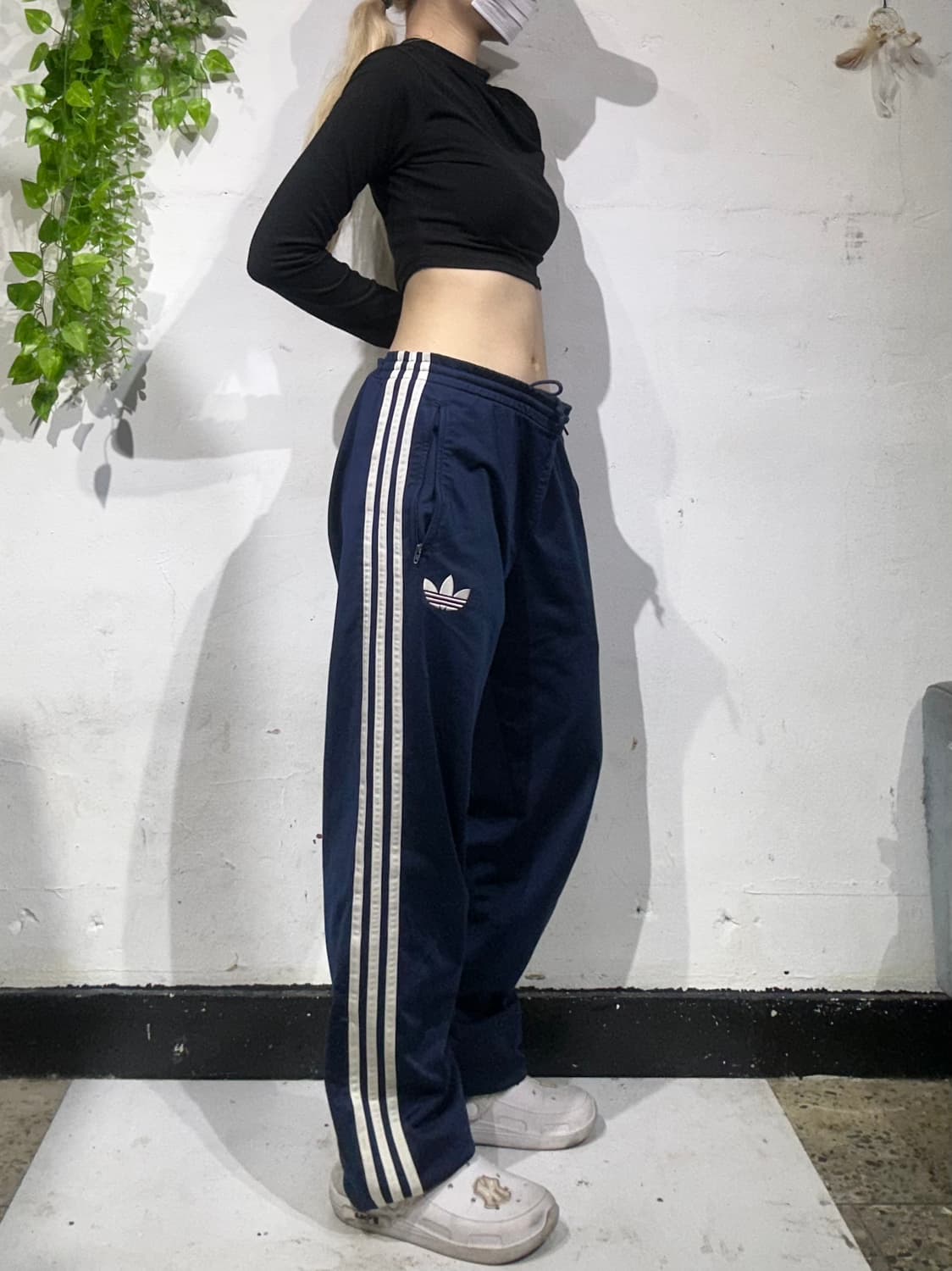 90s 아디다스 네이비 화이트 삼선 파이어버드 와이드 트레이닝 팬츠 상품이미지1