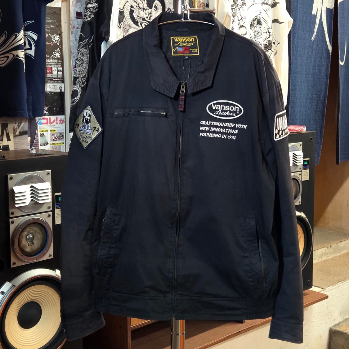 밴슨 레더 블랙 코튼 자수 패치 바이커 자켓 상품이미지4