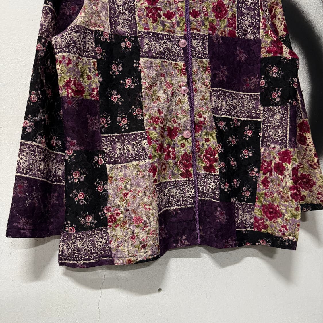VTG 빈티지 퍼플 오리엔탈 패치워크 패턴 시스루 블라우스 자켓 상품이미지4