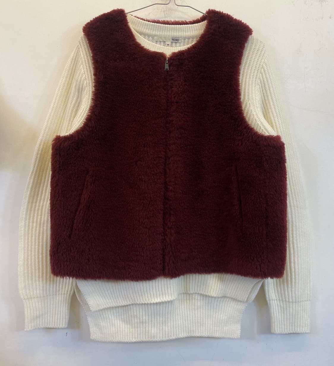 LIOBELL 버건디 양모조끼 베스트 털조끼 양모울100% 상품이미지3