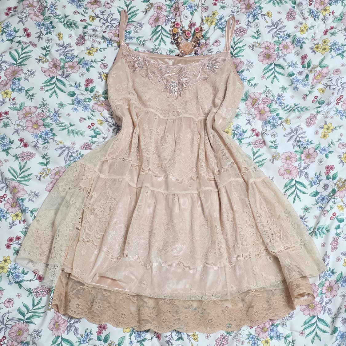 일본빈티지)로즈로맨틱 모리걸 레이스자수 엑시즈팜깔 히메갸루캉캉슬리브리스 상품이미지1