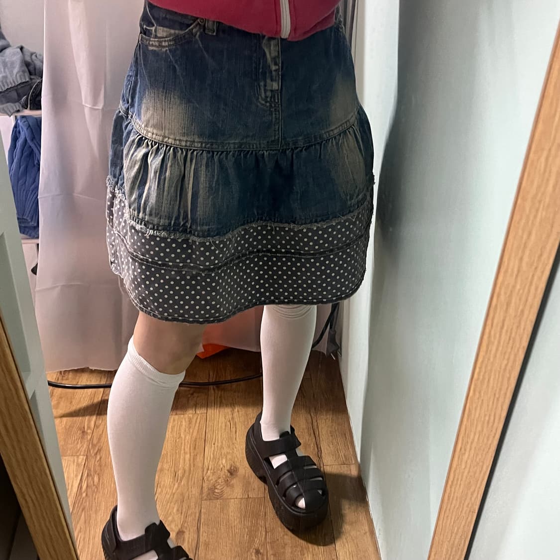데님 도트 캉캉 디테일 스커트  상품이미지2