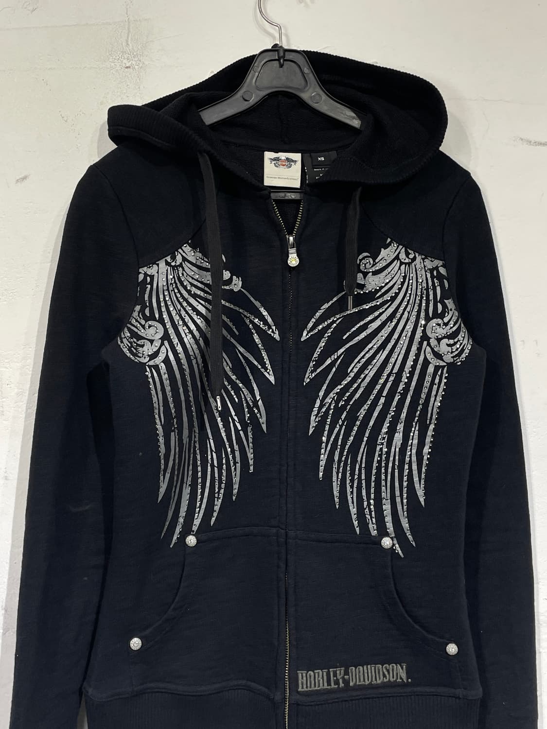 할리데이비슨 큐빅 y2k 날개 자수 후드 집업 XS 상품이미지7