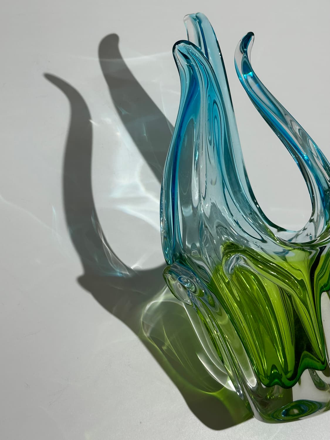 체코 빈티지 아트글라스 블루&그린 화병 오브제 상품이미지7