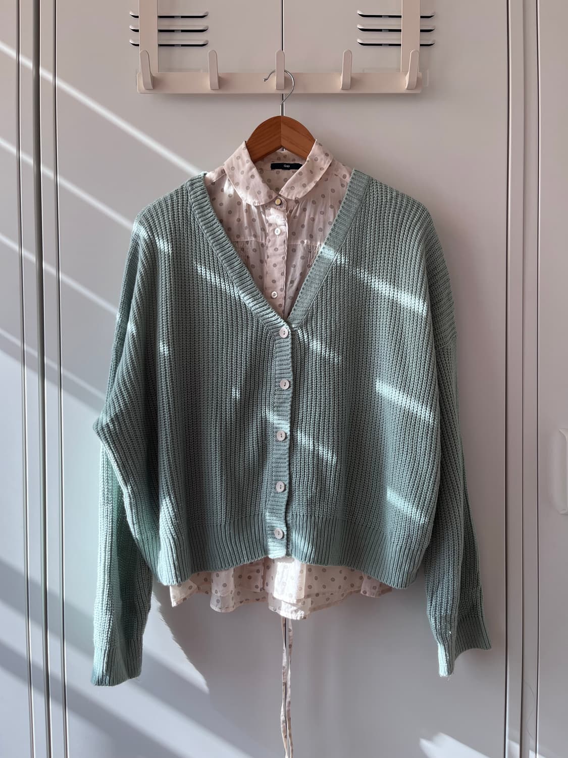 Vintage 민트 브이넥 여리핏 니트 가디건 상품이미지4