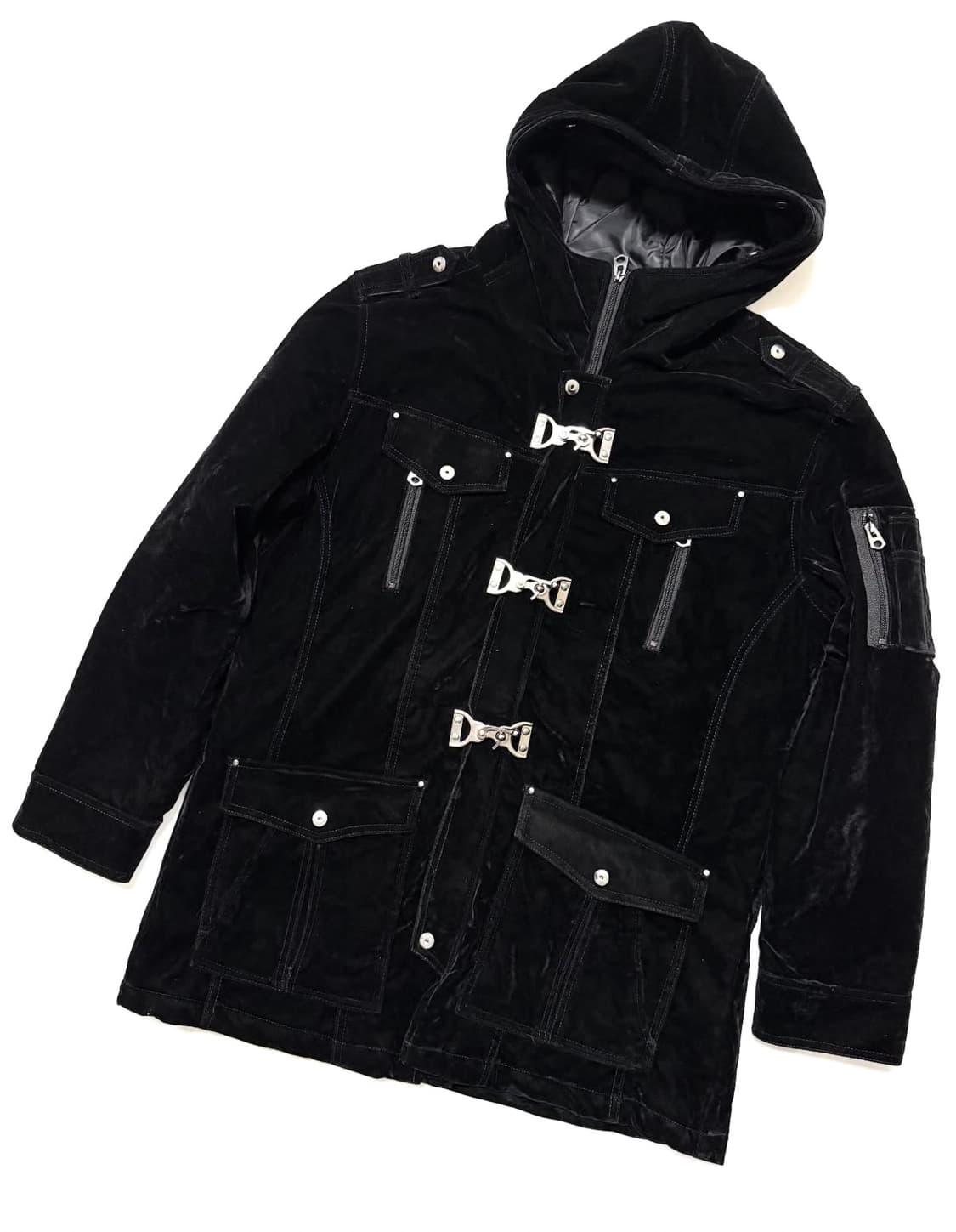 Naughty Style - 버클 벨벳 코트 상품이미지1