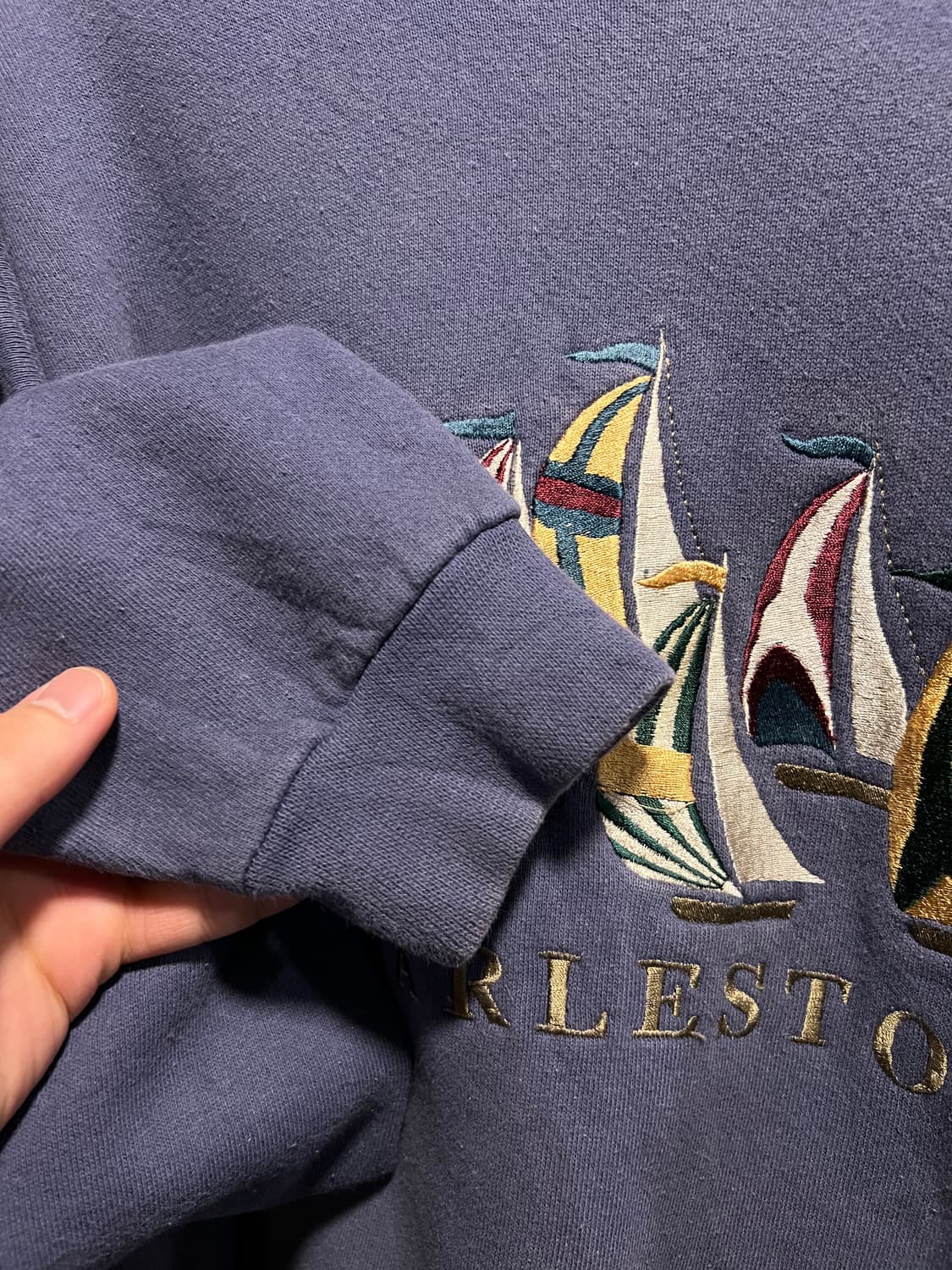 [XL]90's Made in USA 요트 자수 디테일 라벤더 스웻셔츠 상품이미지4