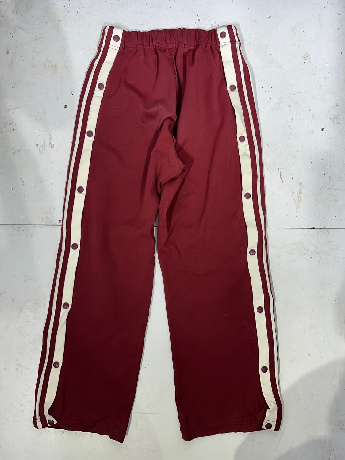 90s 아디다스 버건디 스냅 단추 화이트 삼선 와이드 트레이닝 바지 M 상품이미지5