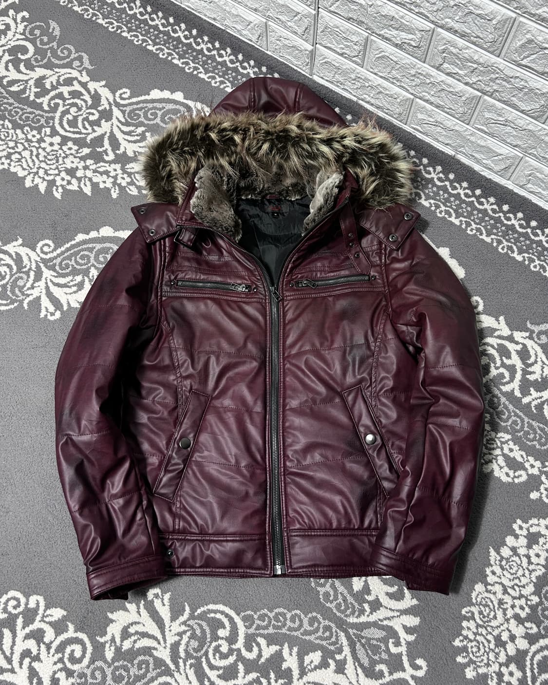 Avail 버건디 페이드 퍼 트리밍 자켓 상품이미지4