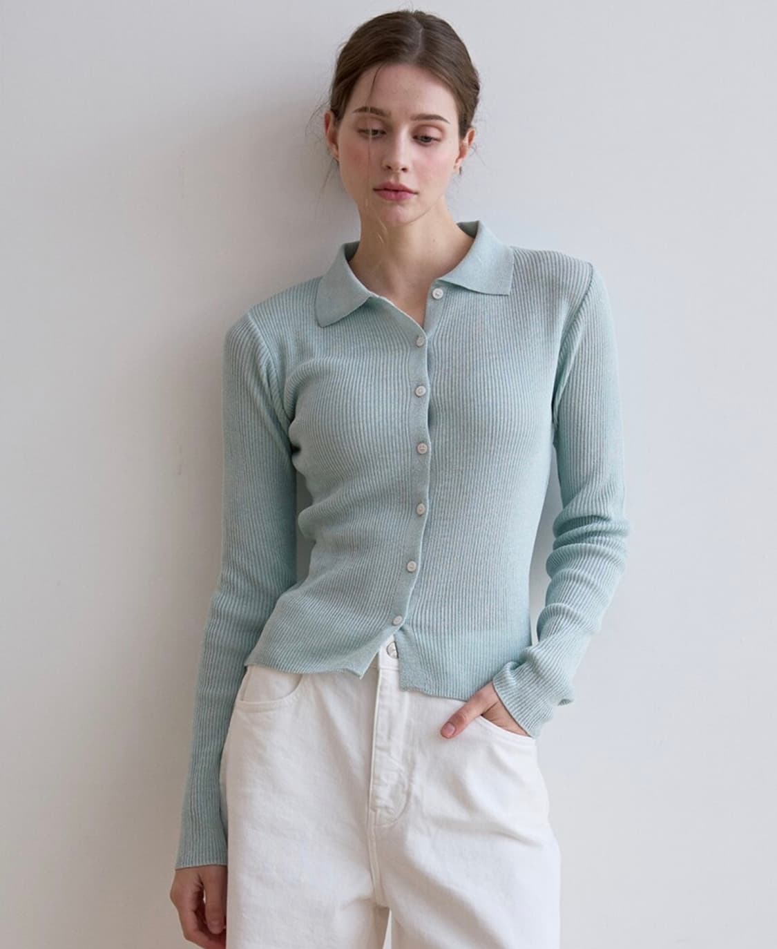 오디에르 메탈 카라 가디건 슬리브리스 세트 민트메탈 상품이미지3