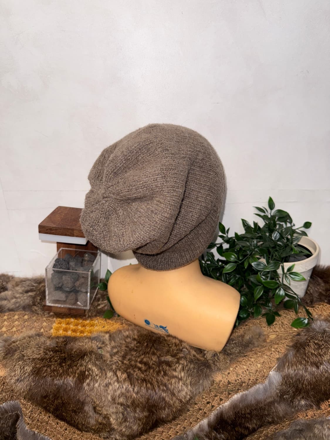 Ash brown laceup loose knit beanie 상품이미지3