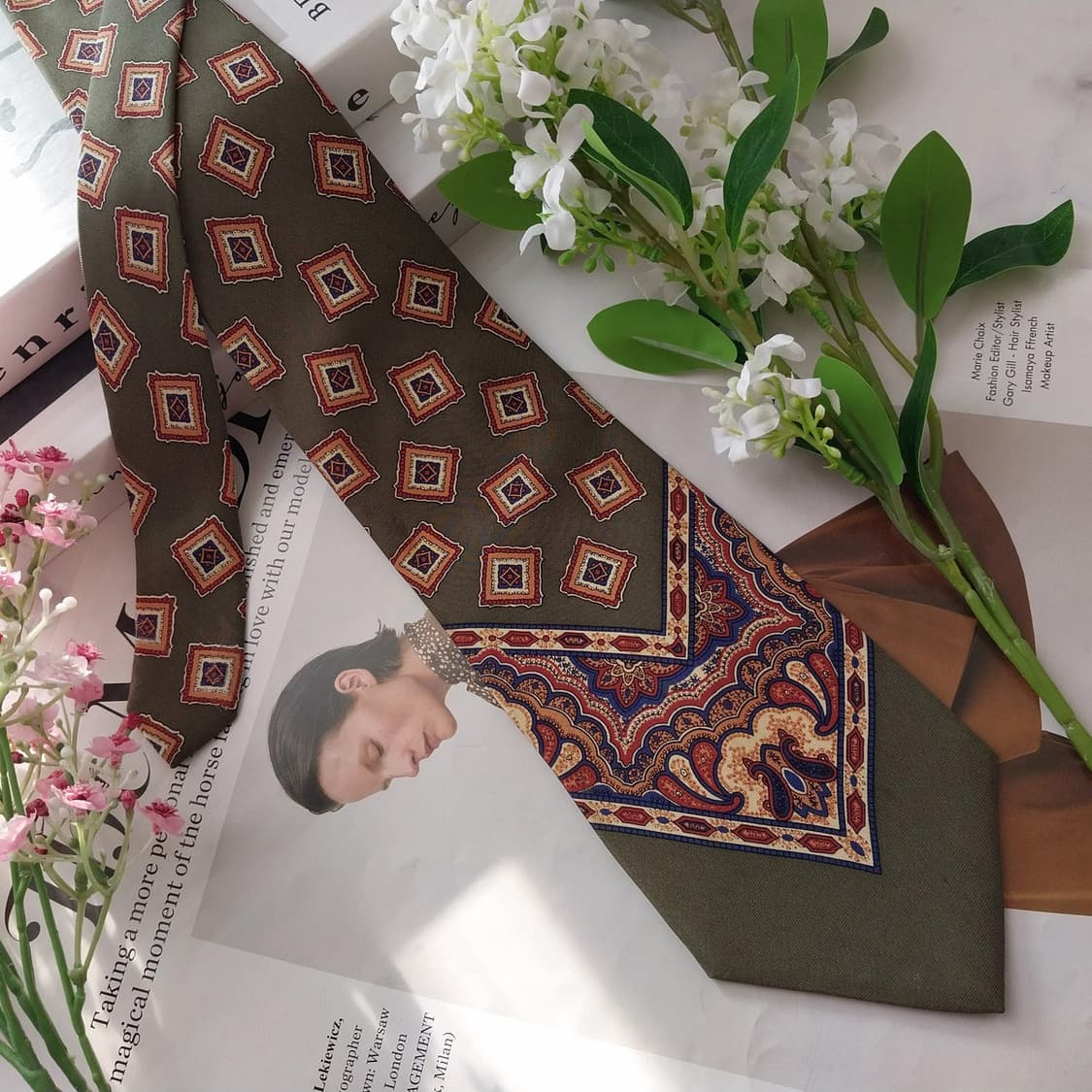 피에르 발망 실크 그린 패턴 넥타이 9.7cm A등급 K1671
 상품이미지3