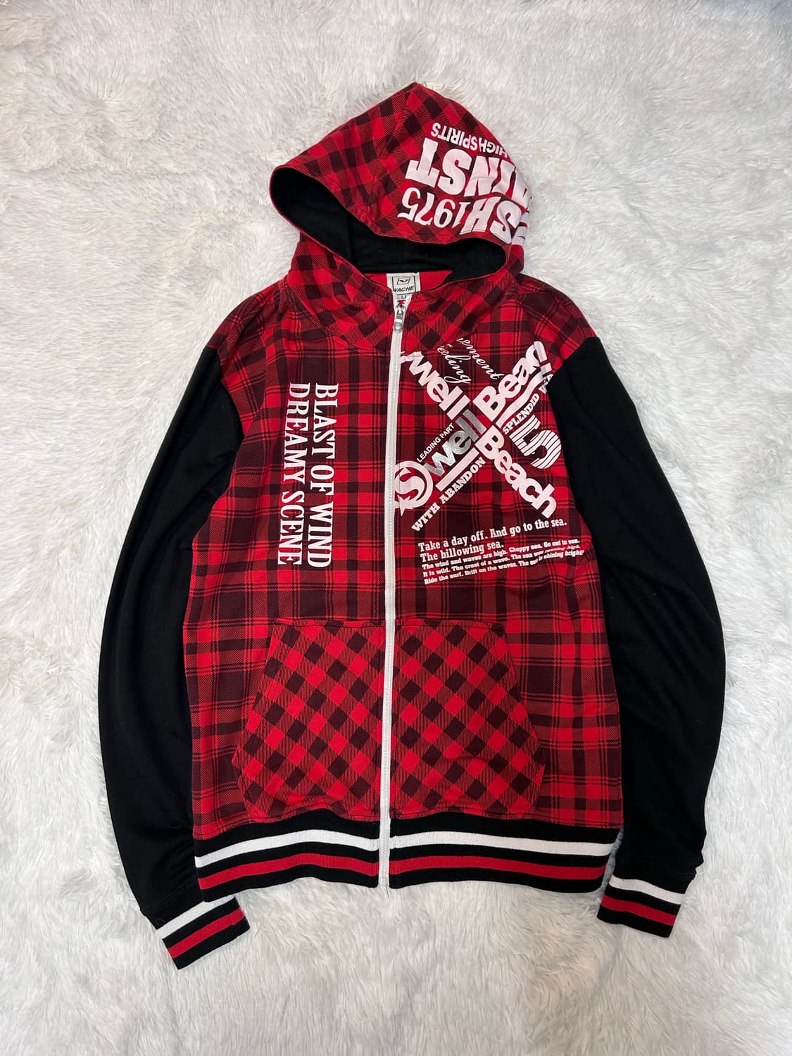 check pattern lettering hood zip-up 상품이미지1