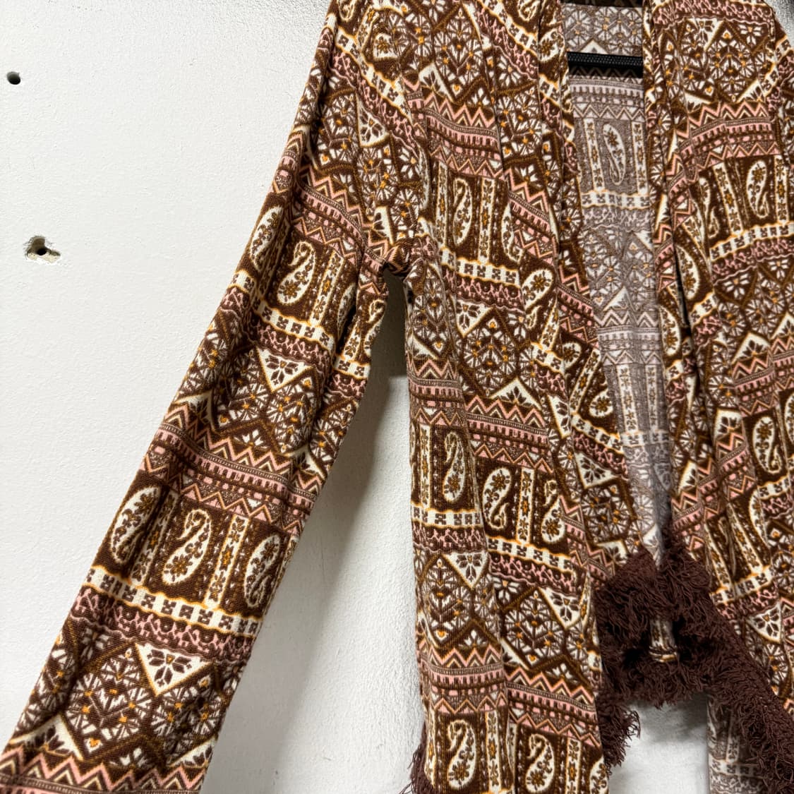 VTG 빈티지 보헤미안 풀 패턴 웨스턴 프린지 디테일 숄카라 가디건 상품이미지4