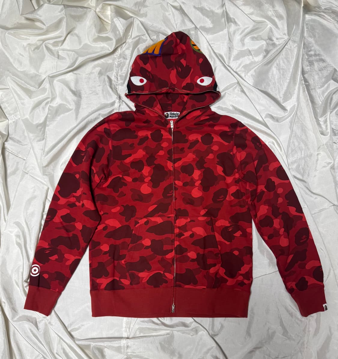 베이프 컬러 카모 샤크 풀 집업 후드 레드 상품이미지2