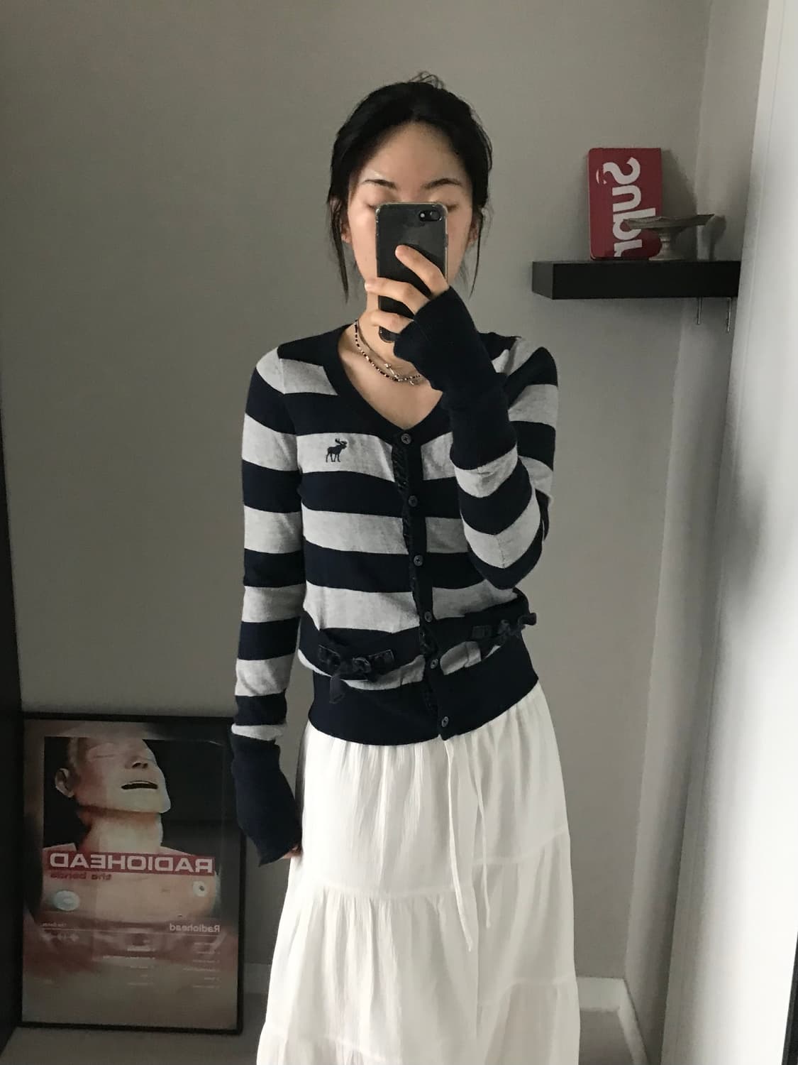 아베크롬비 산양 로고 단가라 니트 가디건 상품이미지2