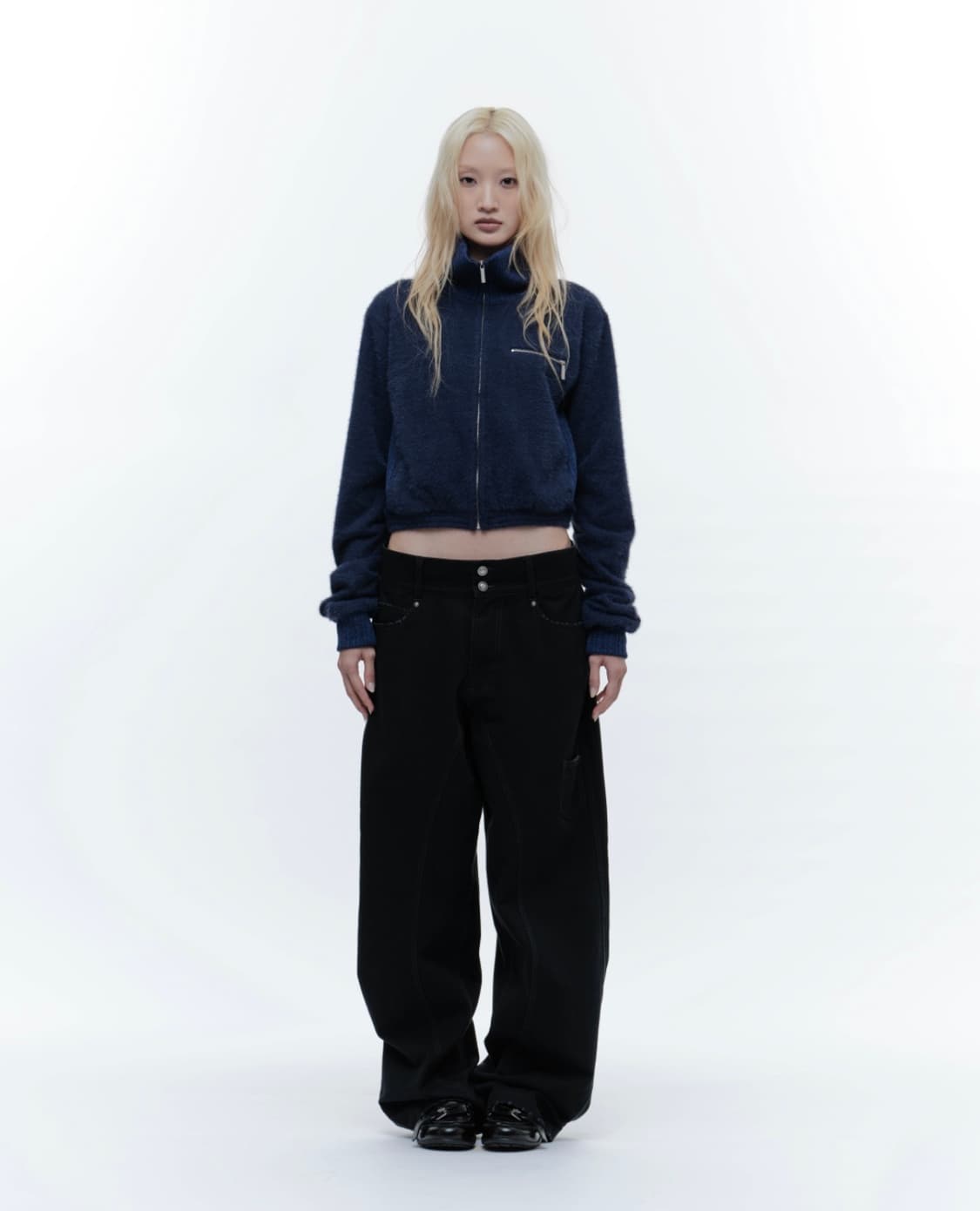 웻태그 하이넥 니트집업 상품이미지1