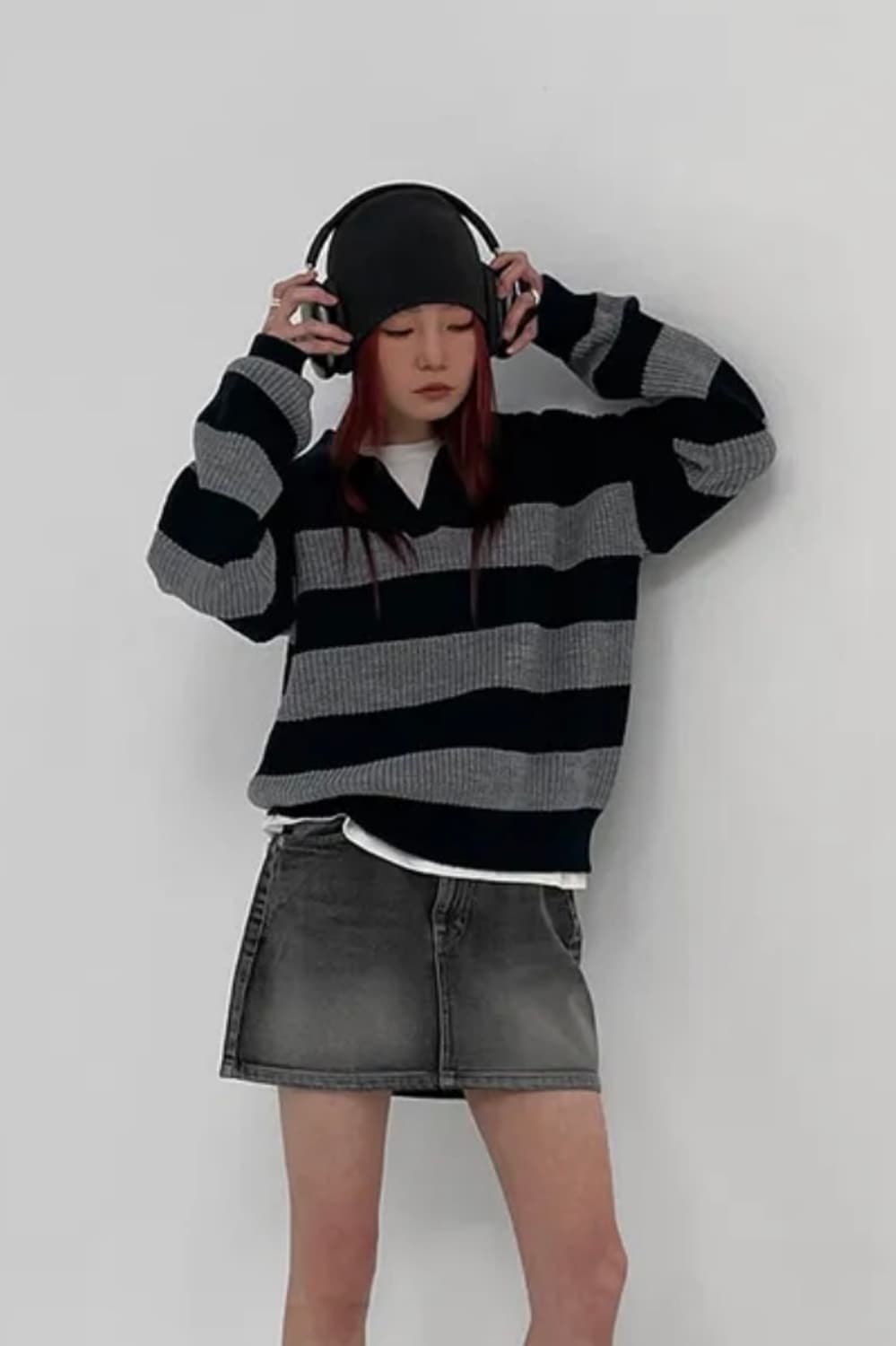 블랙업 [made] 오레뉴 스트라이프 카라 니트 상품이미지1