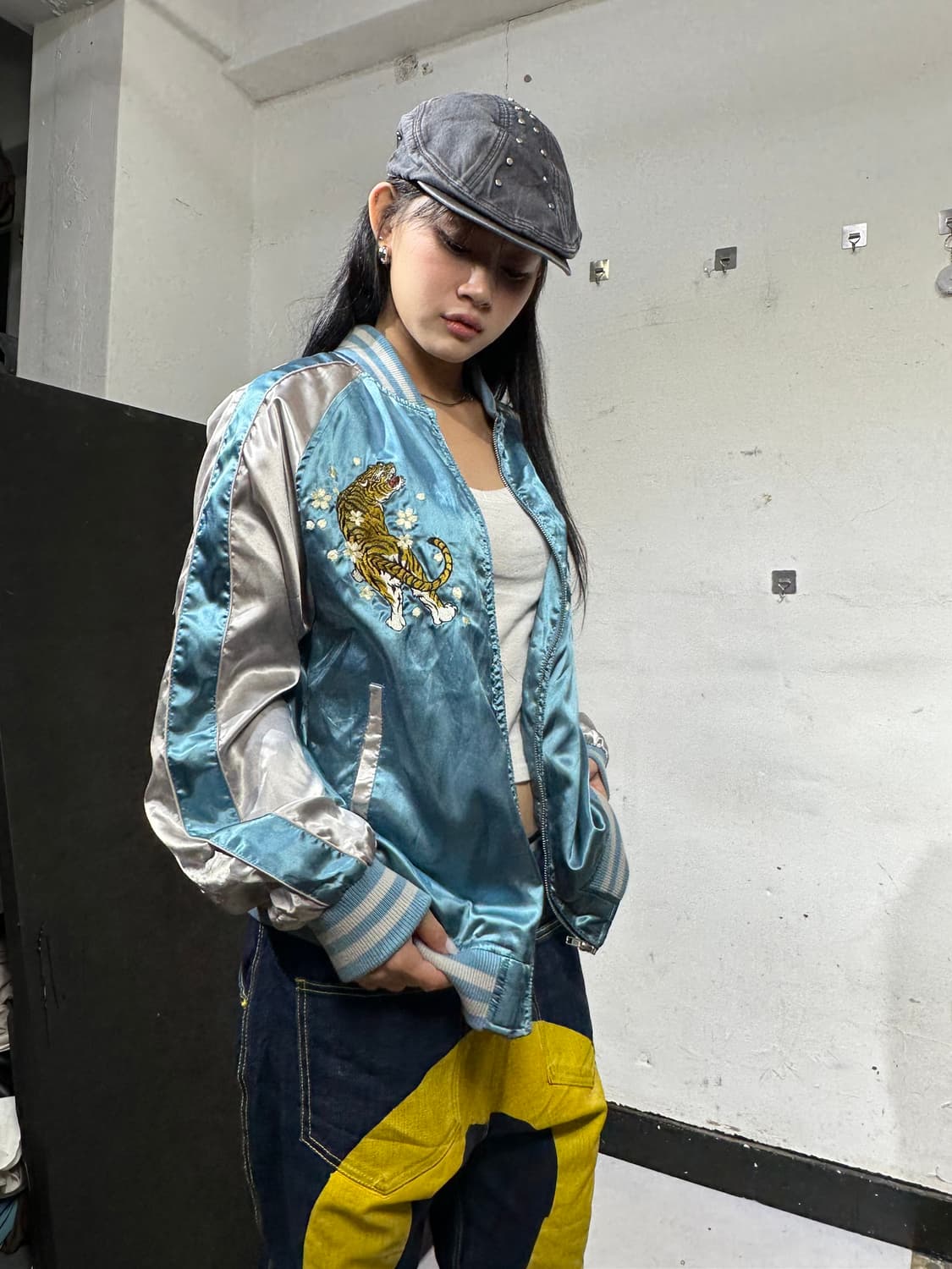 Jpn 일본빈티지 재패니즈 오리엔탈 호랑이 자수 스카잔 XL 상품이미지2